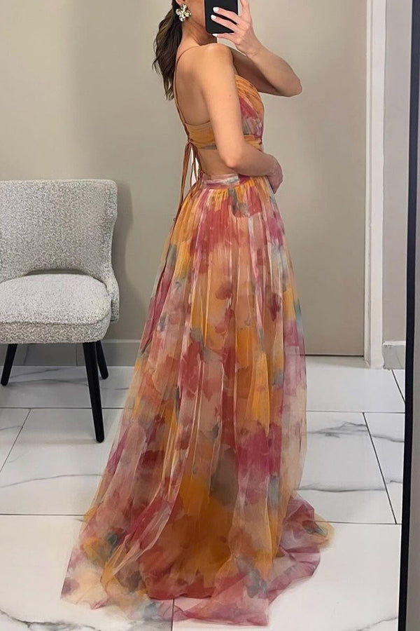 Liora™ | Maxidress Elegante con Stampa Acquerello