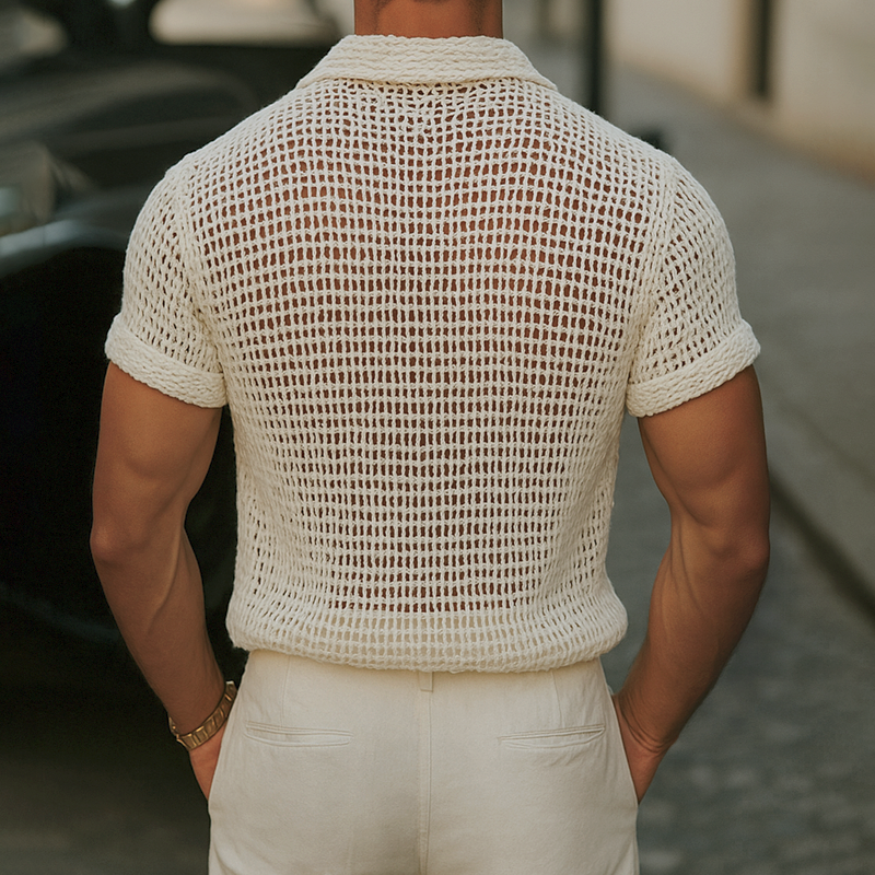 Camicia casual a maniche corte in maglia unita da uomo