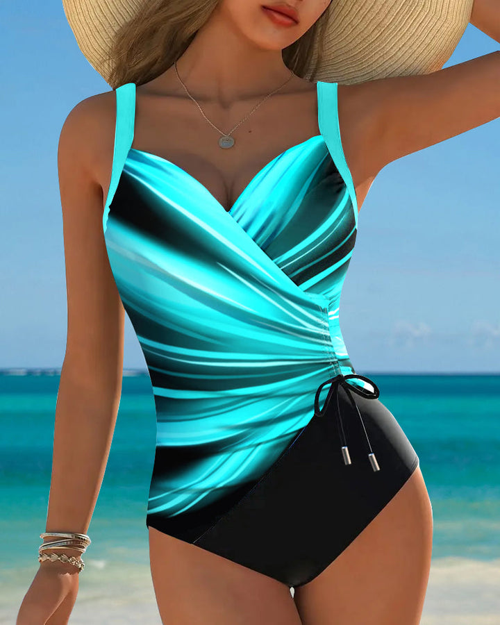 Costume da Bagno Intero con Corda di Colore Contrasto