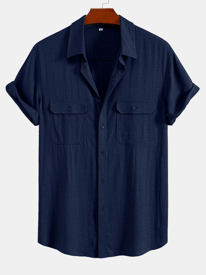 Camicia Utility in Mistura di Lino e Rayon con Tasche & Pantaloni in Lino a Gamba Dritta