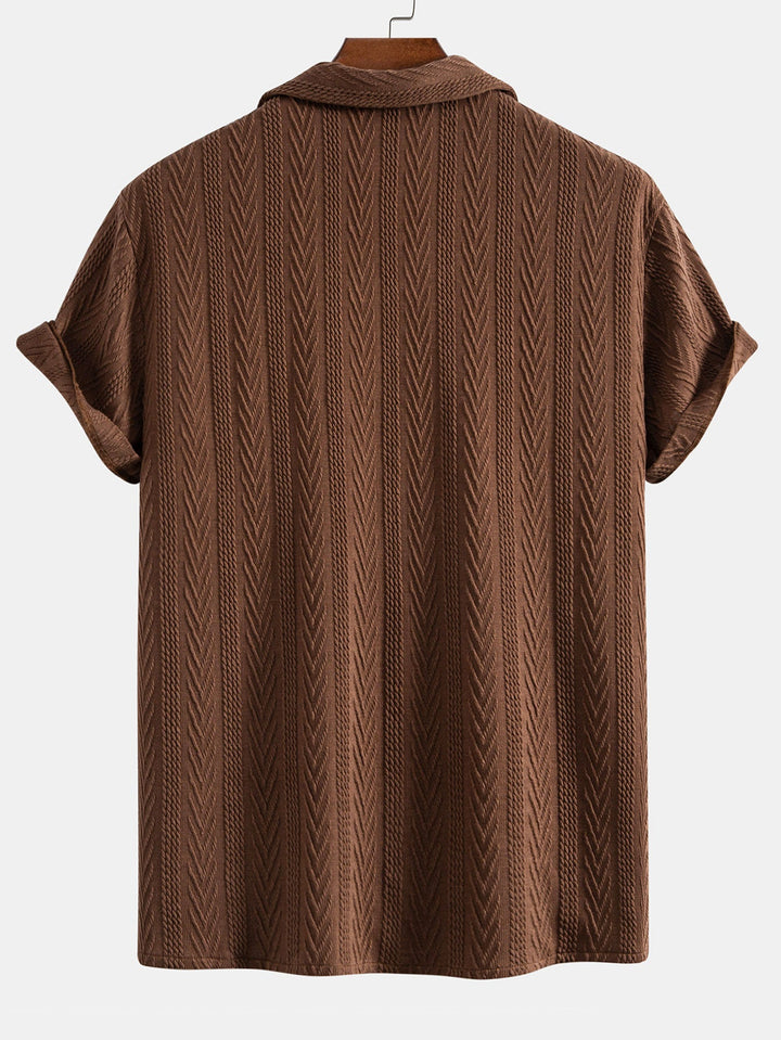 Camicia Cubana in Jacquard e Pantaloni Corti Texturizzati con Coulisse