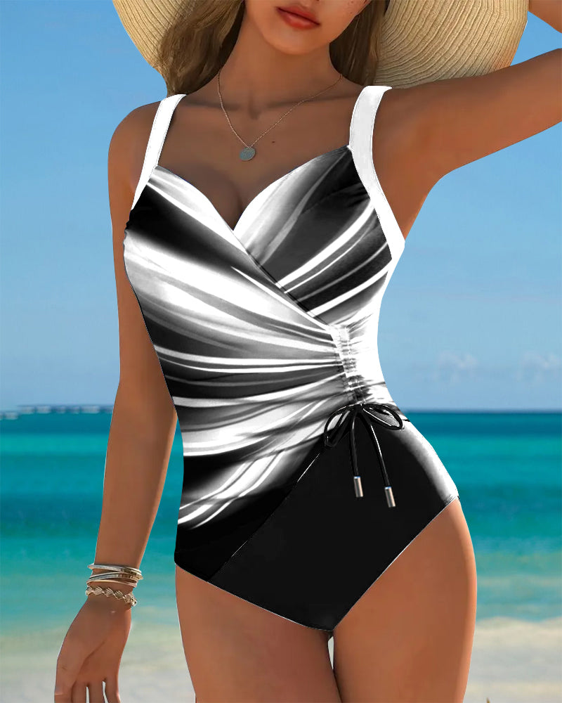 Costume da Bagno Intero con Corda di Colore Contrasto