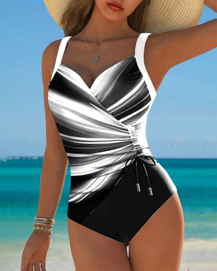 Costume da Bagno Intero con Corda di Colore Contrasto