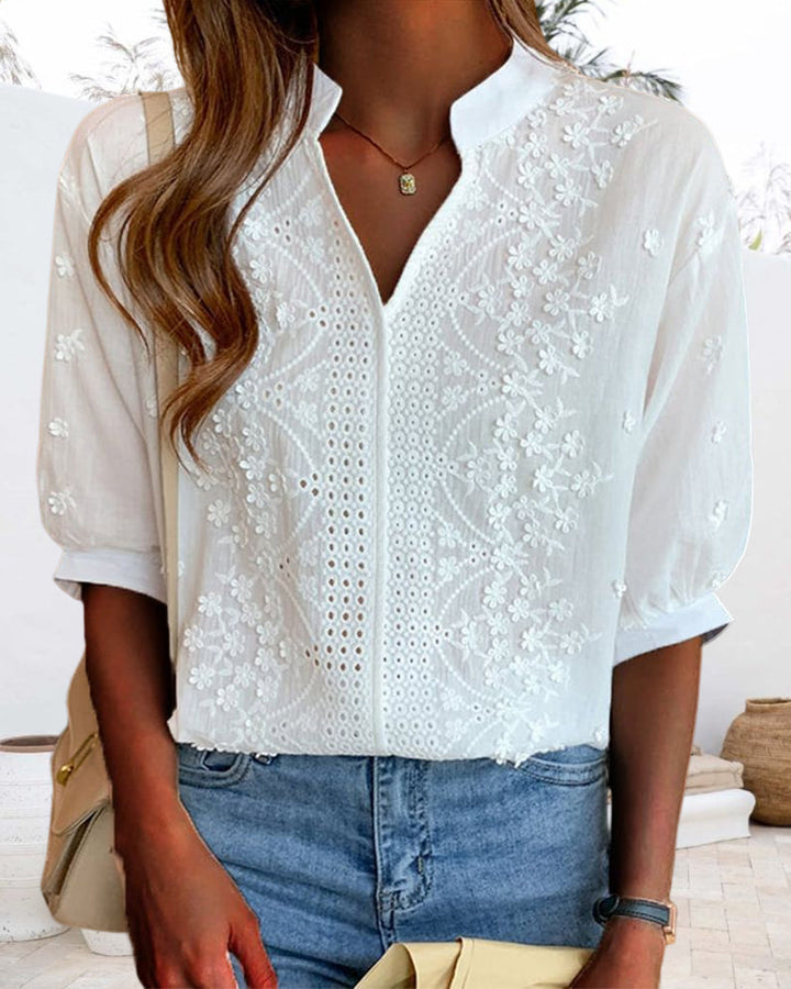 Yara™ | Blusa Bianca con Maniche a Sbuffo