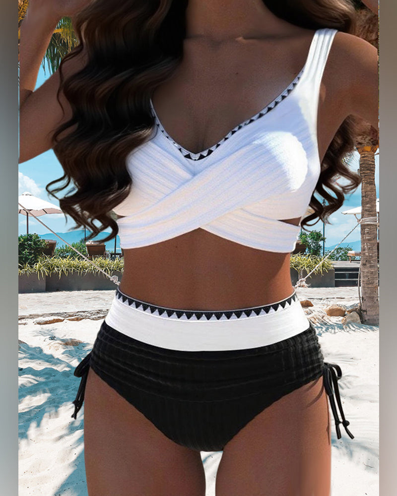 Bikini Casual Colore a Contrasto Due Pezzi