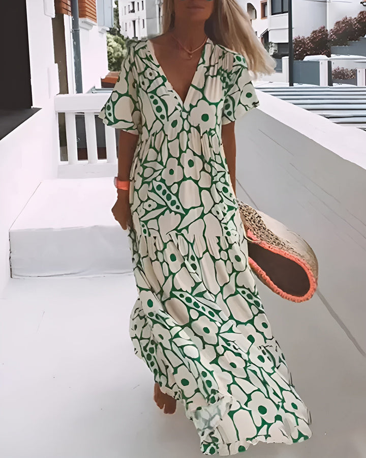 CHRISTINE™ | Abito Estivo Lungo con Taglio Fluido e Design Grafico Elegante