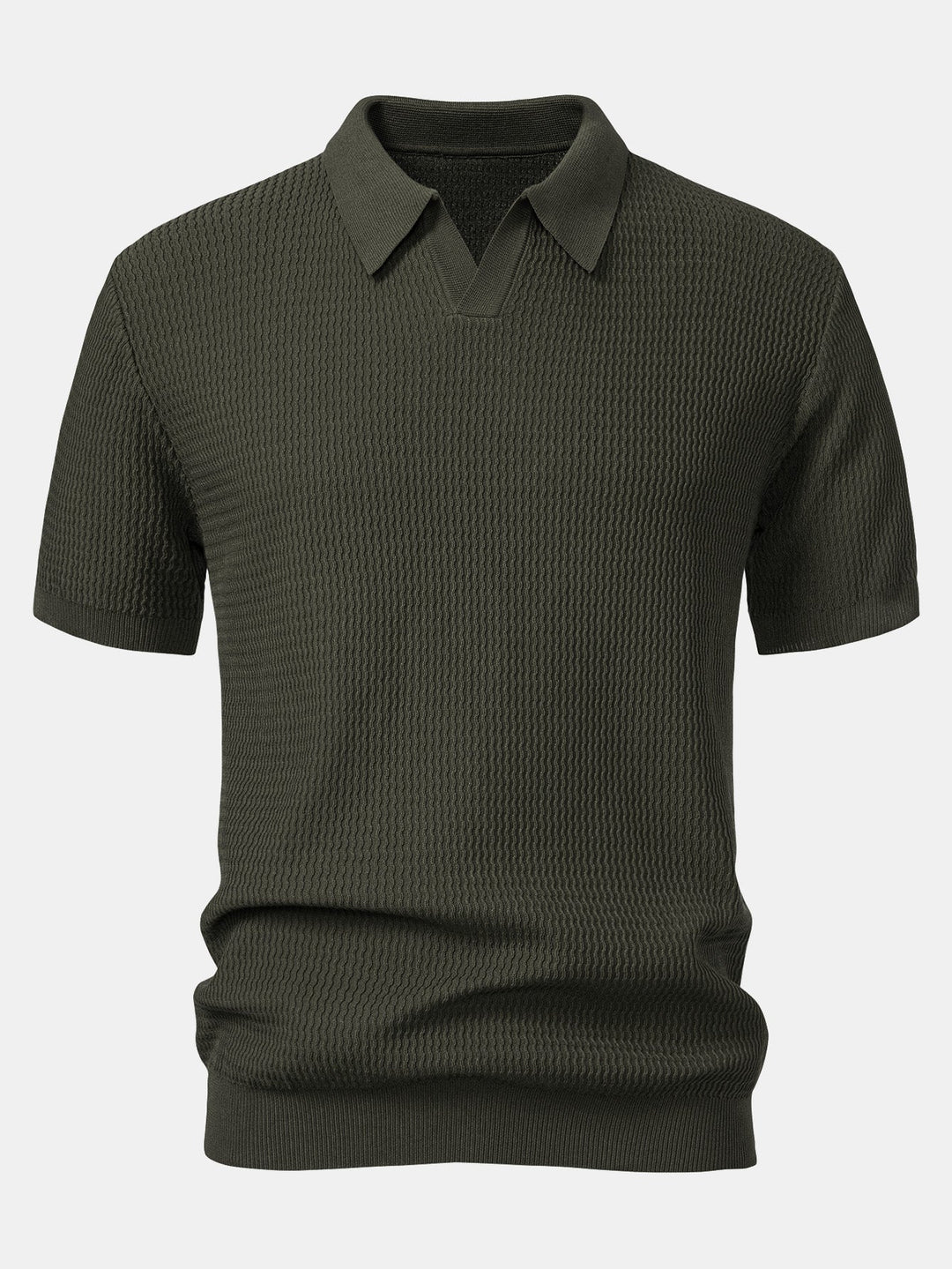 Polo Shirt V Neck in Maglia Jacquard a Onde & Pantaloni Slim Fit Svasati