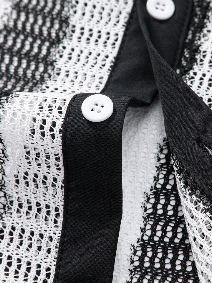 Camicia Button Up Texturizzata a Strisce Hollow Out