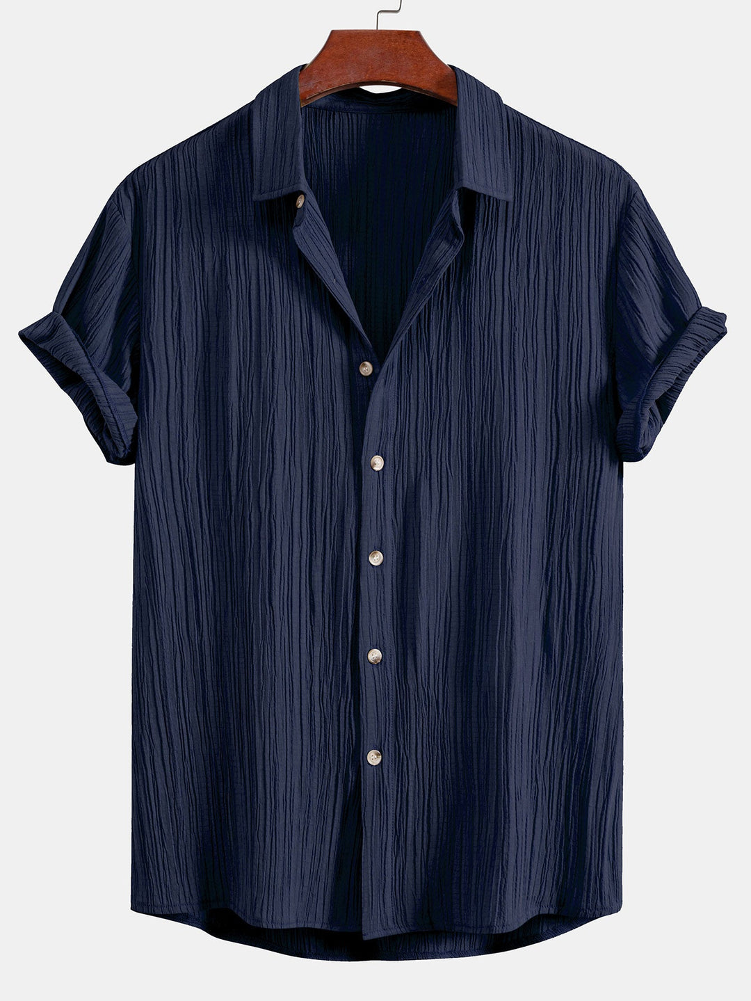 Camicia Button Up con Texture Pieghettata & Pantaloni Corti con Coulisse in Texture Pieghettata