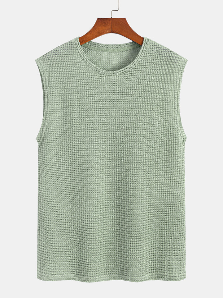 Maglietta senza maniche con spalline larghe in maglia waffle