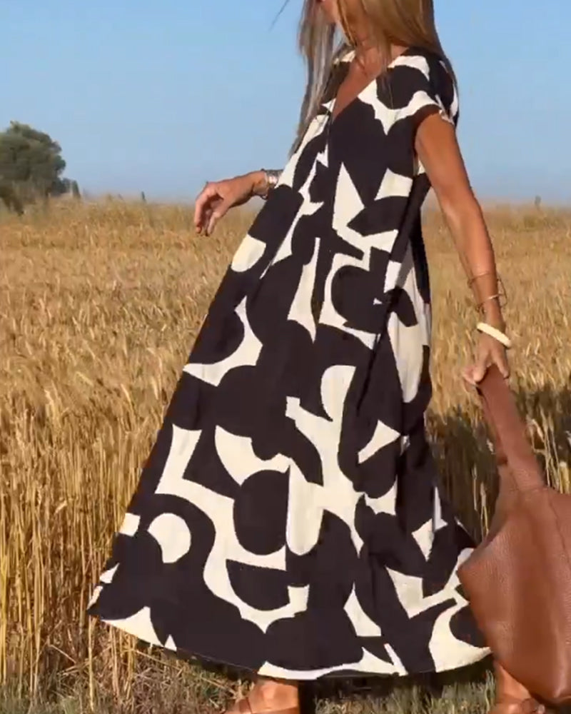 SITA™ | Vestito Elegante con Stampa e Scollatura a V