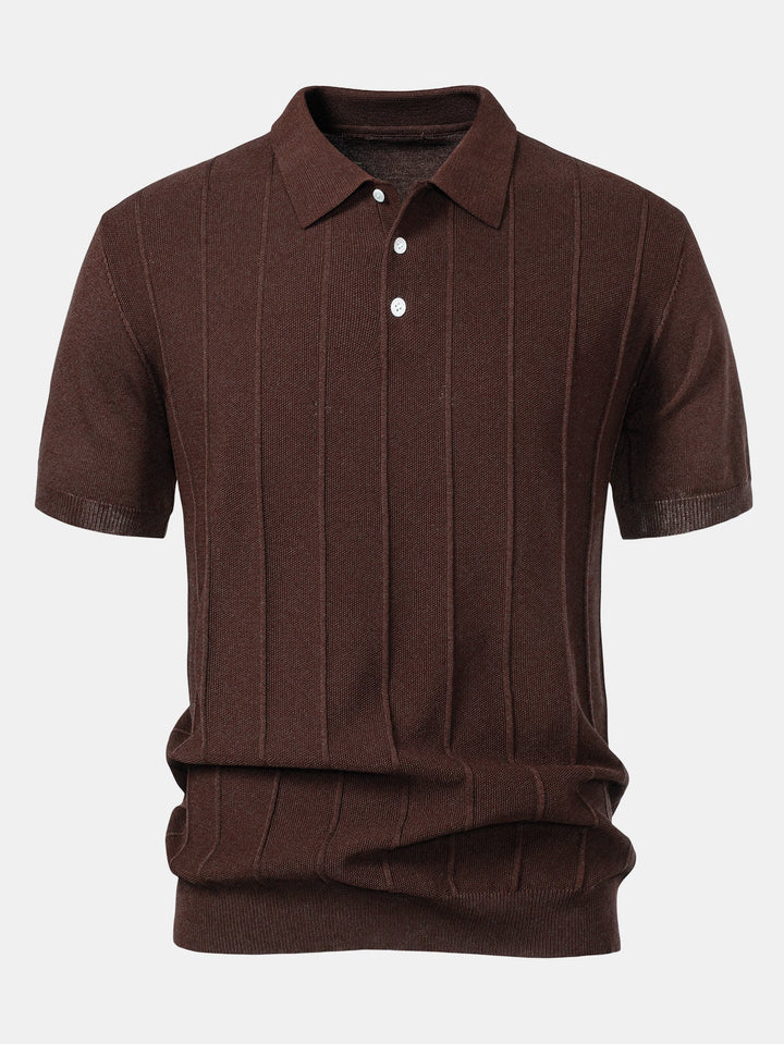Polo Shirt in Maglia Jacquard a Strisce e Pantaloni a Gamba Dritta a Coste