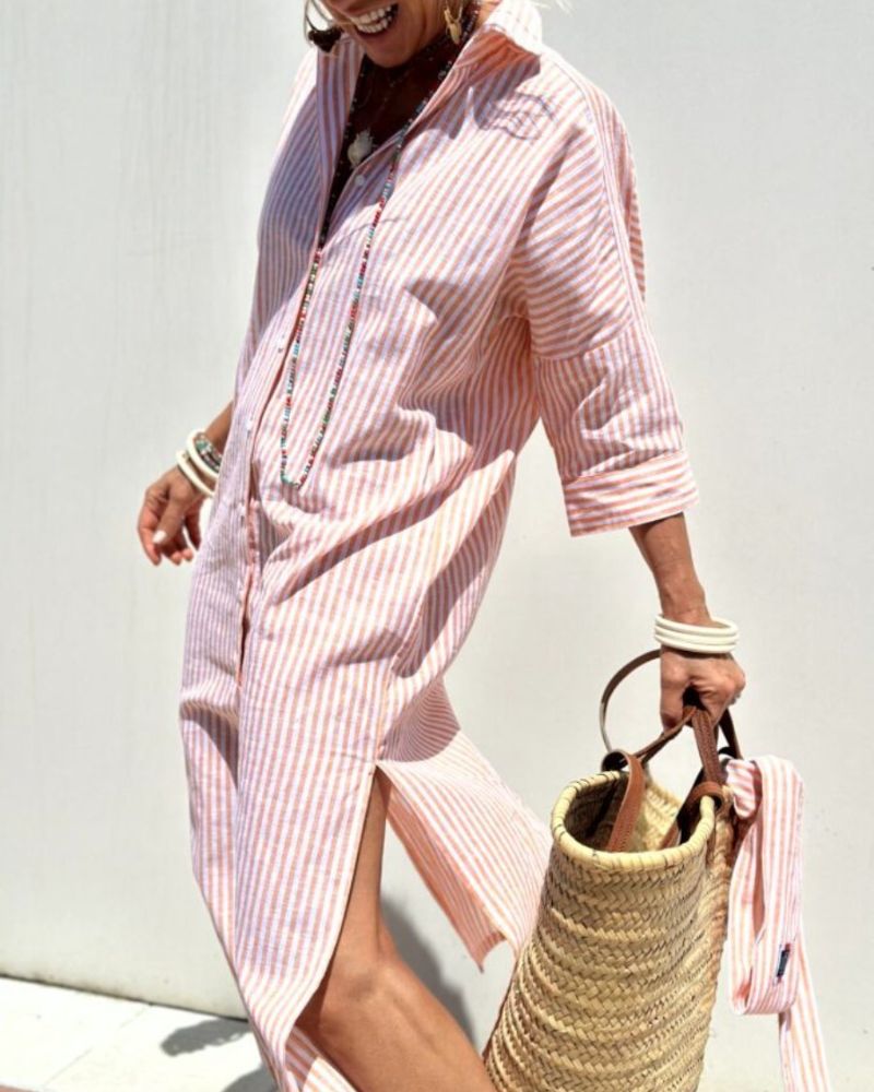 SERENA™  | Abito Camicia Stripes con Eleganti Lacci