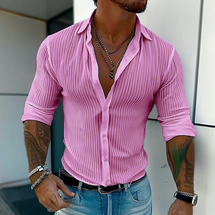 Camicia a maniche lunghe con colletto a revers e righe in tinta unita da uomo