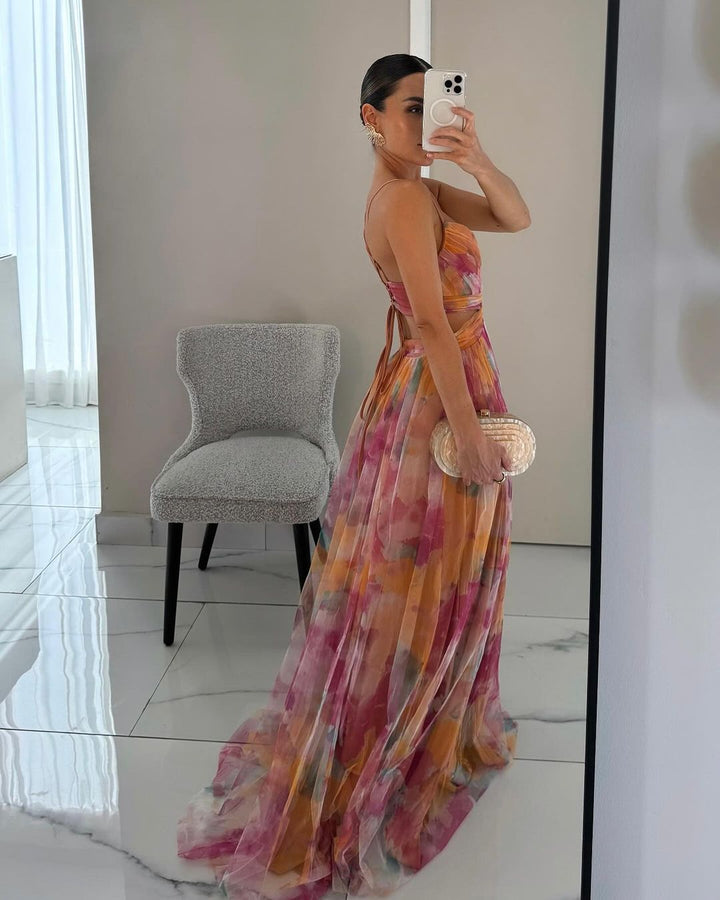 Liora™ | Maxidress Elegante con Stampa Acquerello