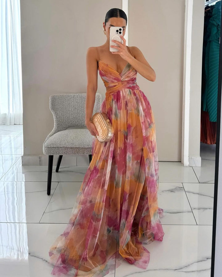 Liora™ | Maxidress Elegante con Stampa Acquerello