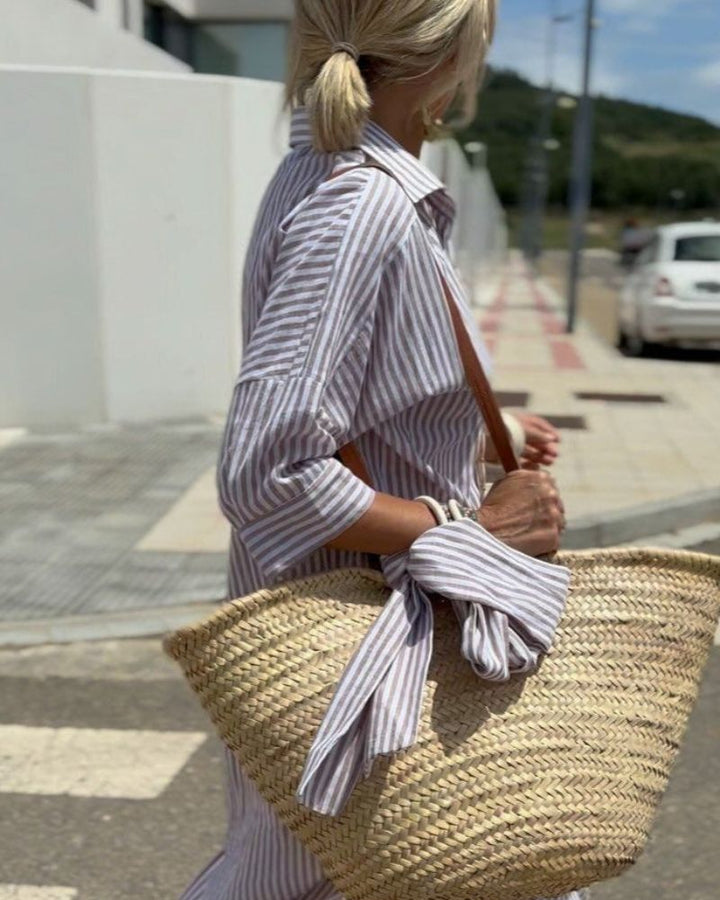 SERENA™  | Abito Camicia Stripes con Eleganti Lacci