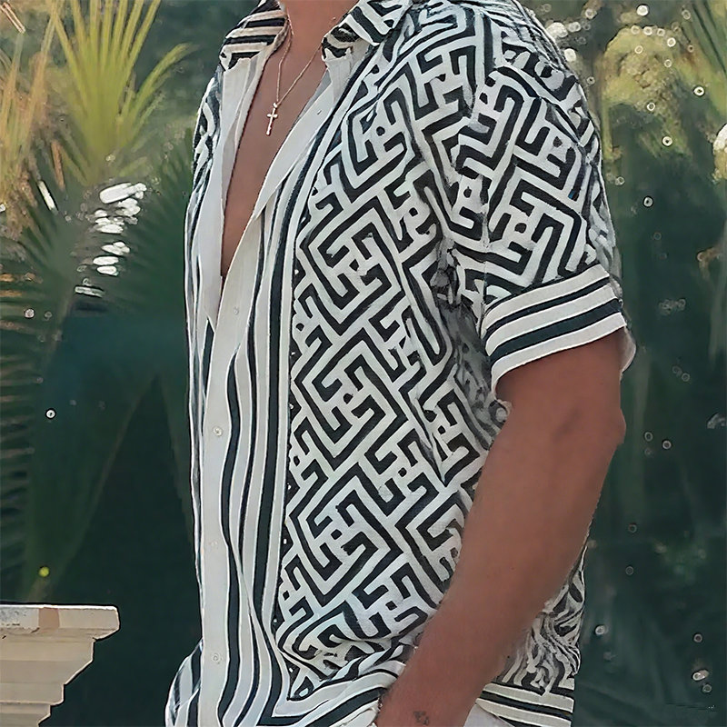 Pacifico™ | Camicia Estiva da Uomo in Tencel e Cotone con Stampa, Maniche Corte e Colletto Revers