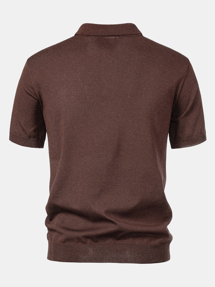 Polo Shirt in Maglia Jacquard a Strisce e Pantaloni a Gamba Dritta a Coste