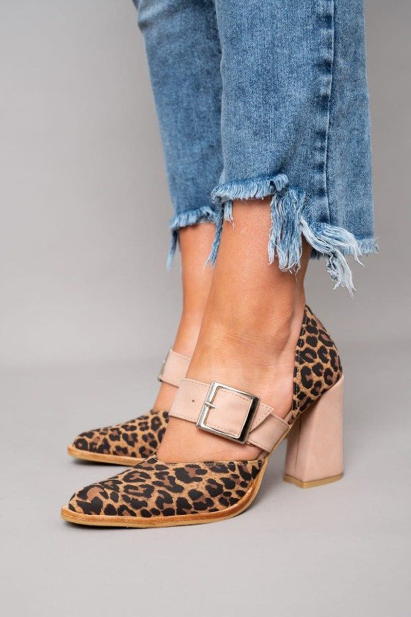 Selveta | Sandali in camoscio leopardato con tacco stabile