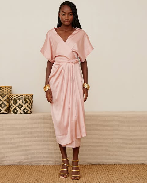 Lorena™ | Elegante Abito con Cintura, Scollo a V e Gonna Drappeggiata