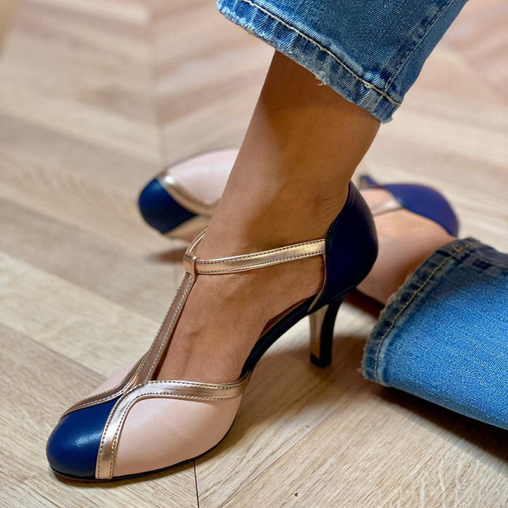 Alessia™ | Scarpe con tacco T-strap colorate e confortevoli con punta rotonda