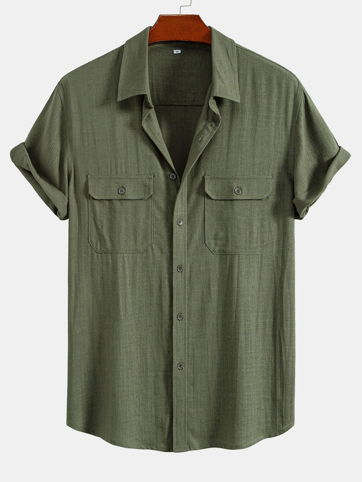 Camicia Utility in Mistura di Lino e Rayon con Tasche & Pantaloni in Lino a Gamba Dritta