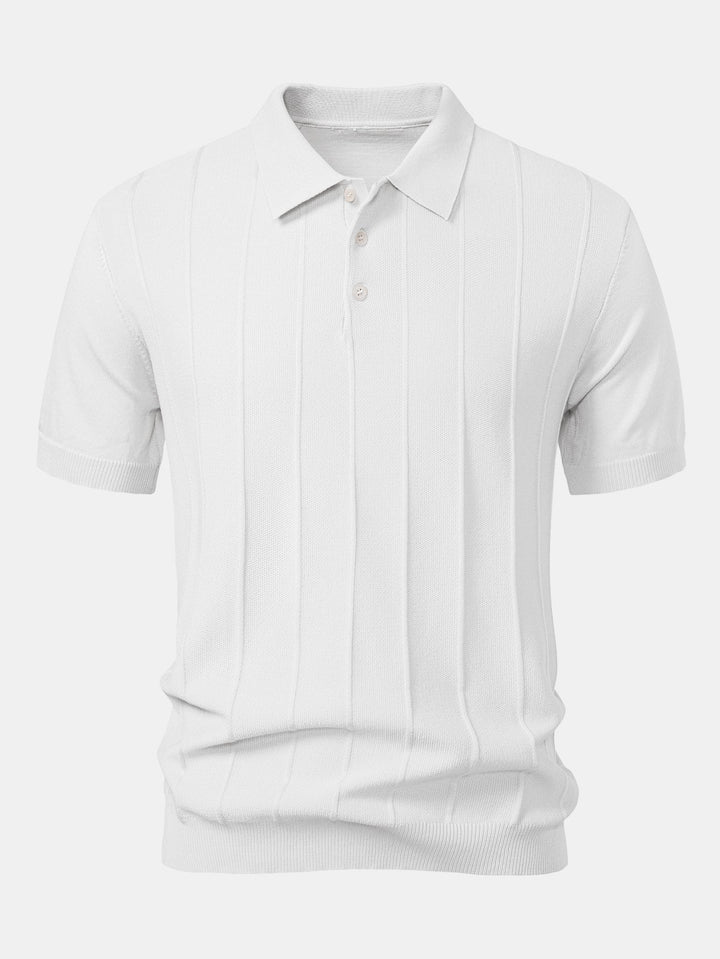 Polo Shirt in Maglia Jacquard a Strisce e Pantaloni a Gamba Dritta a Coste