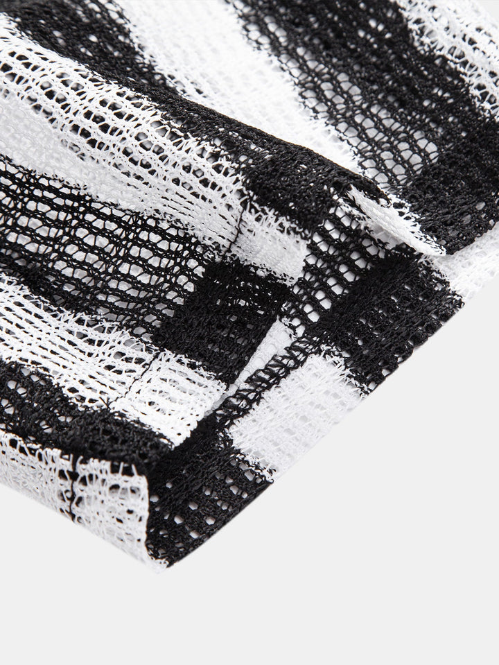 Camicia Button Up Texturizzata a Strisce Hollow Out