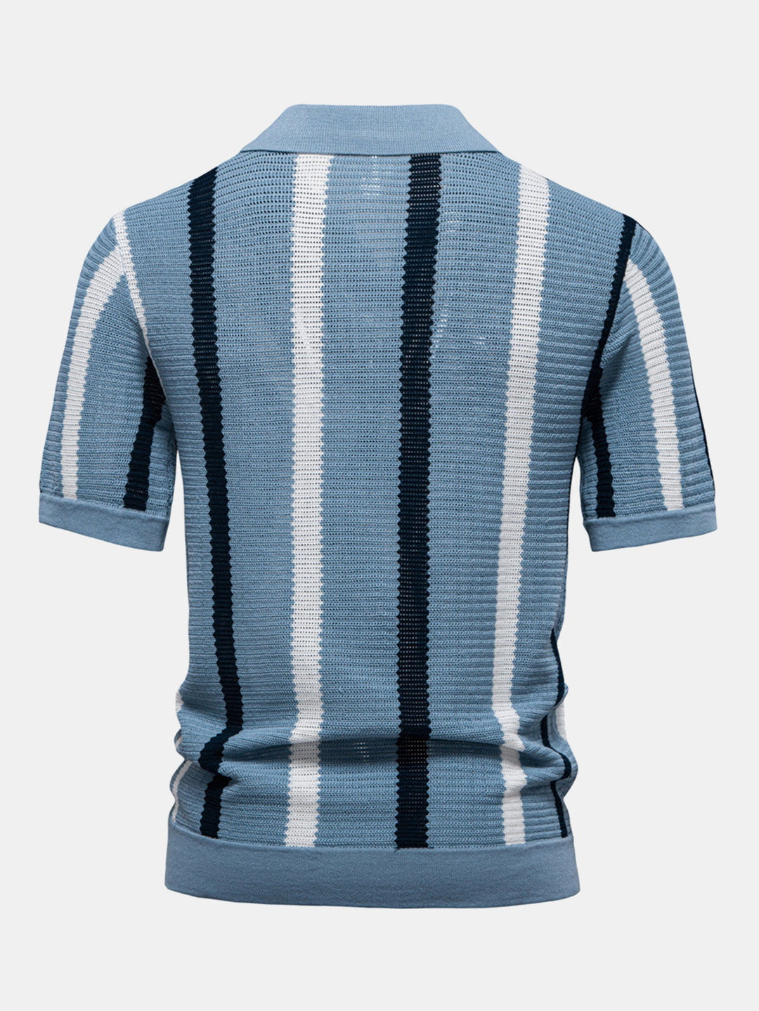 Polo a V in Maglia Stripe e Pantaloni in Lino a Gamba Dritta