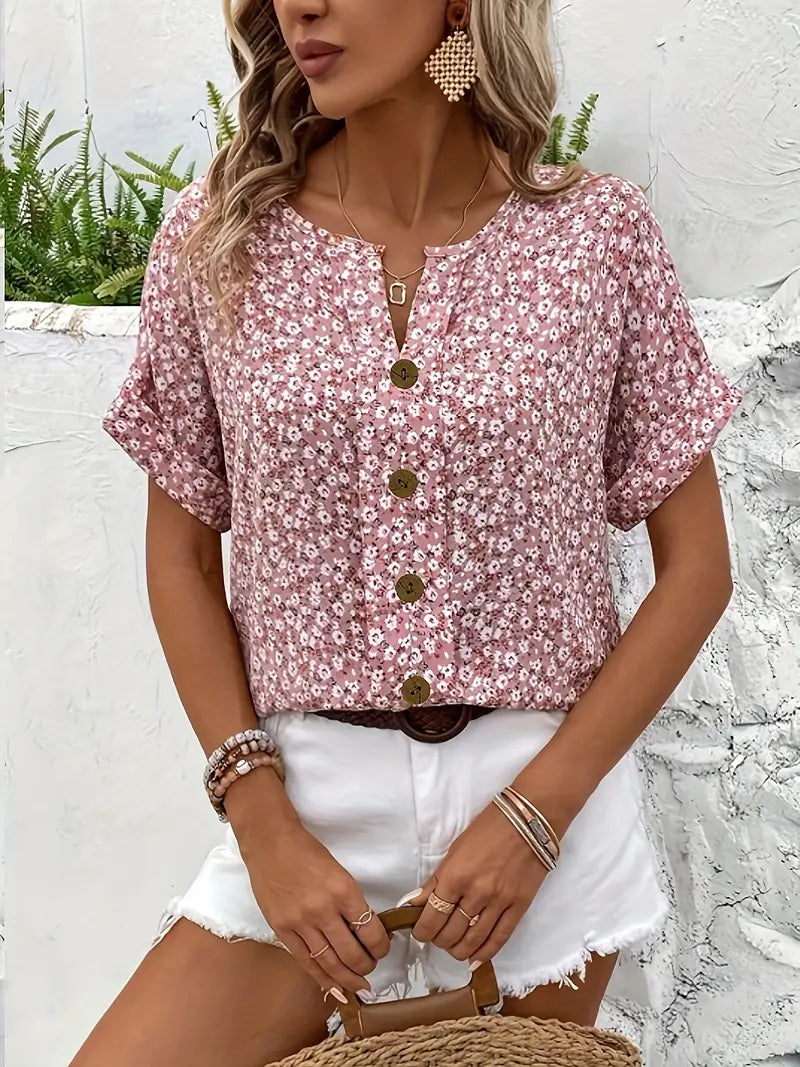 Cindy™ | Blusa a Collo Notch con Stampa Floreale