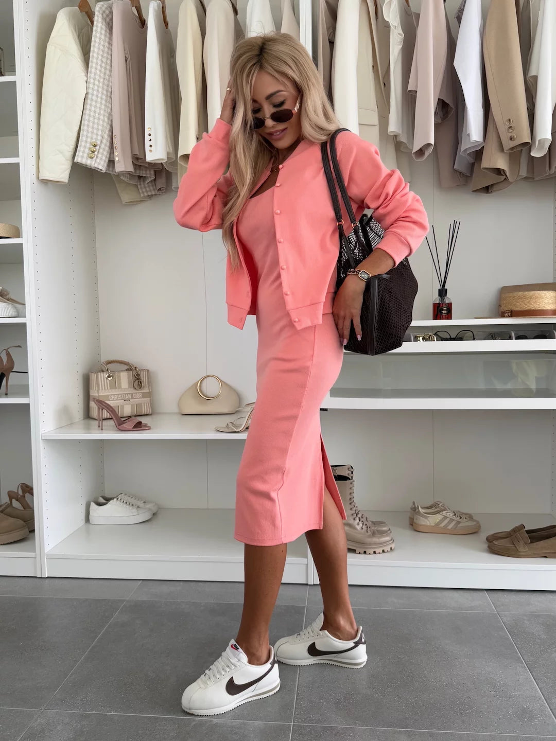 Karin™ | Abito Midi in Maglia a Coste e Set Giacca Bomber