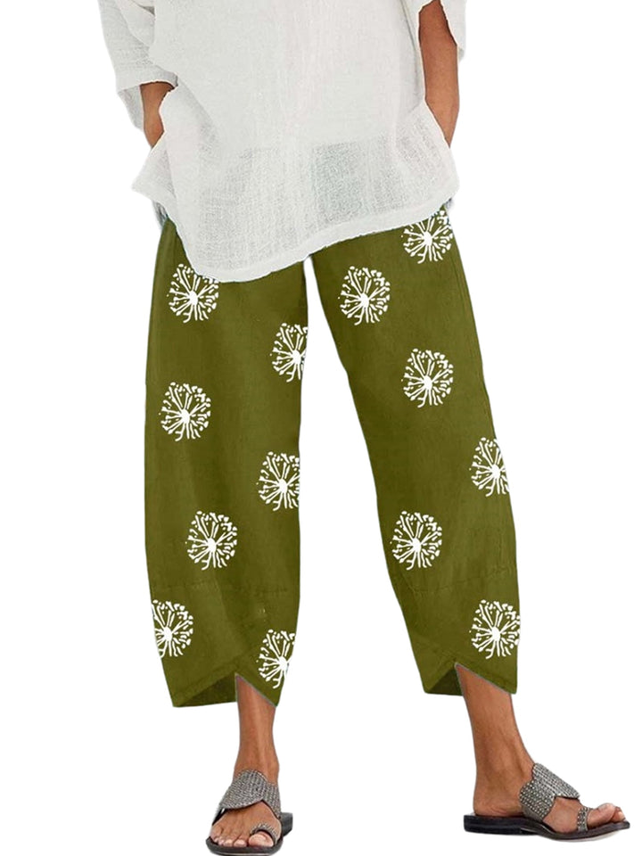 Chiara™ | Pantaloni Capri Estivi da Donna in Cotone e Lino Leggeri con Grafica di Dente di Leone