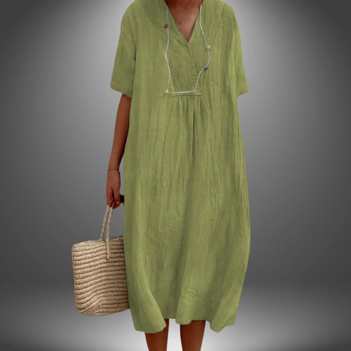 Carola™ | Abito in Cotone e Lino con Scollo a V