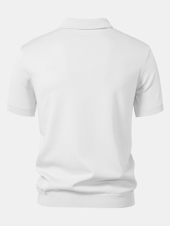 Polo Shirt in Maglia Jacquard a Strisce e Pantaloni a Gamba Dritta a Coste