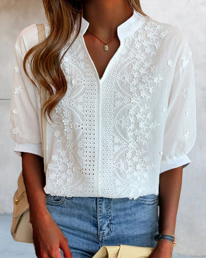 Yara™ | Blusa Bianca con Maniche a Sbuffo