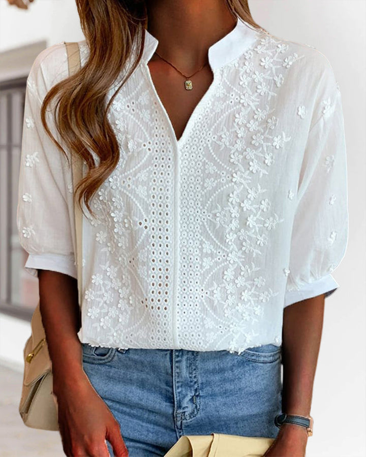 Yara™ | Blusa Bianca con Maniche a Sbuffo