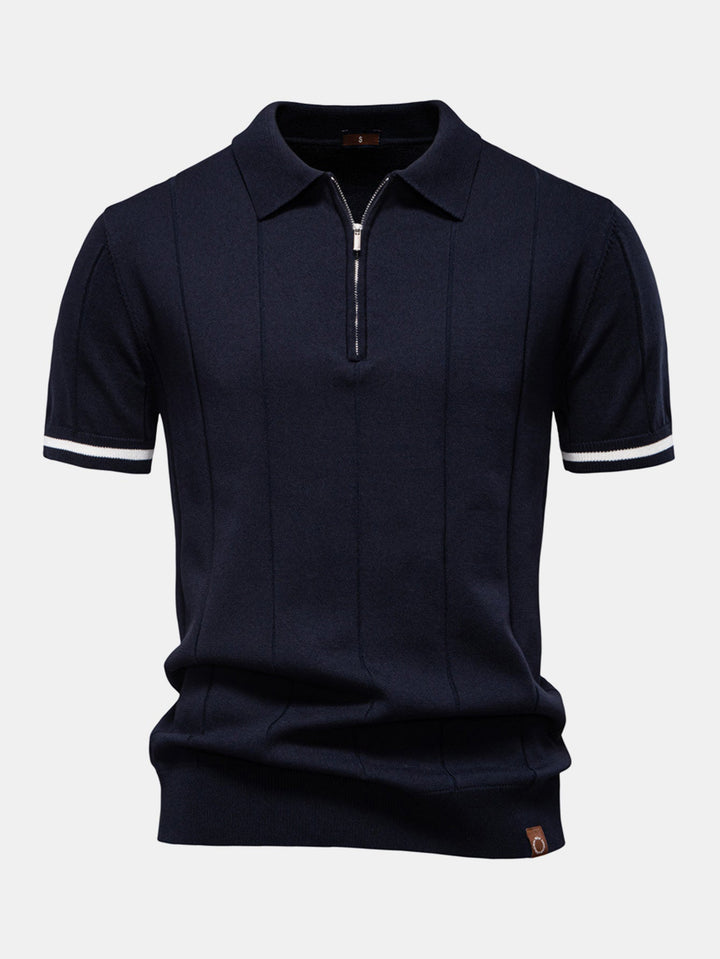Polo Shirt a Maglia con Zip e Bordo a Contrasto & Pantaloni Slim Fit a Gamba Stretta