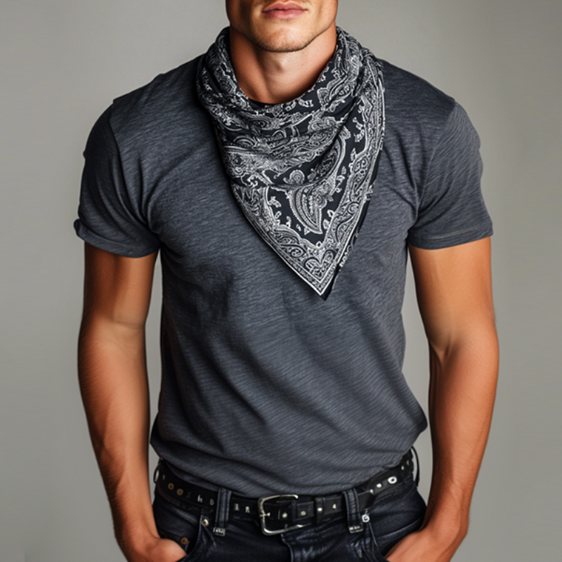 Maglietta a Manica Corta con Collo Rotondo in Seta Stampata Perris Finta Due Pezzi Retro Casual da Uomo