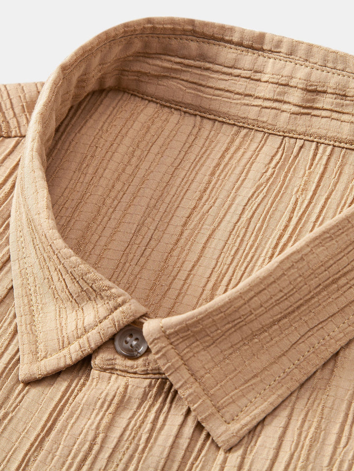 Camicia Button Up Texturizzata Stropicciata & Pantaloni Dritti in Tessuto Stropicciato