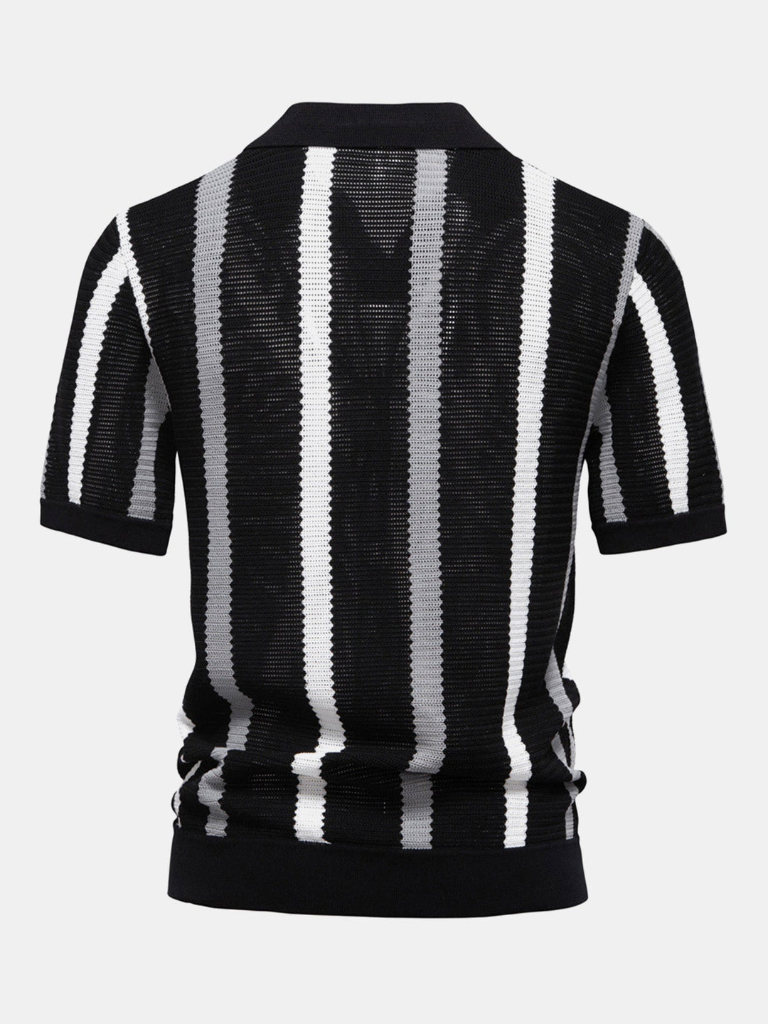 Polo a V in Maglia Stripe e Pantaloni in Lino a Gamba Dritta