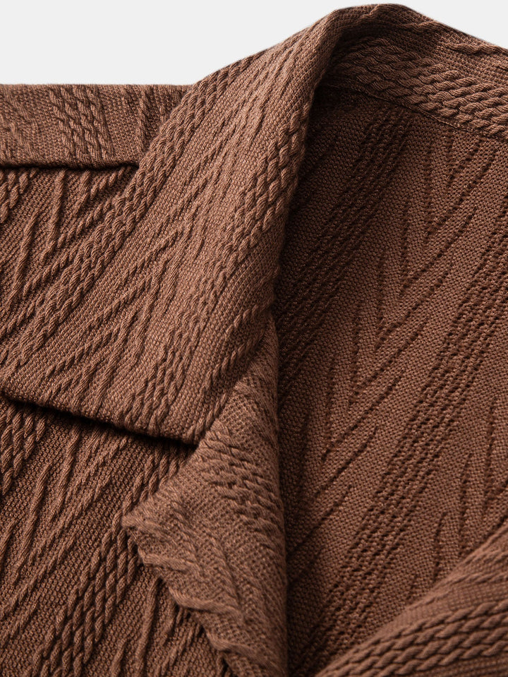 Camicia Cubana in Jacquard e Pantaloni Corti Texturizzati con Coulisse