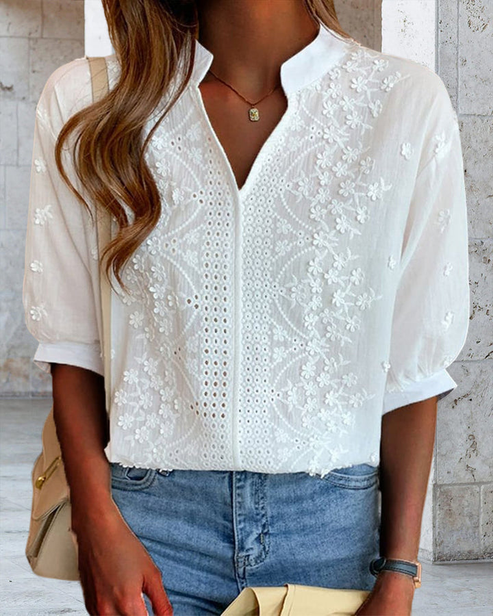 Yara™ | Blusa Bianca con Maniche a Sbuffo