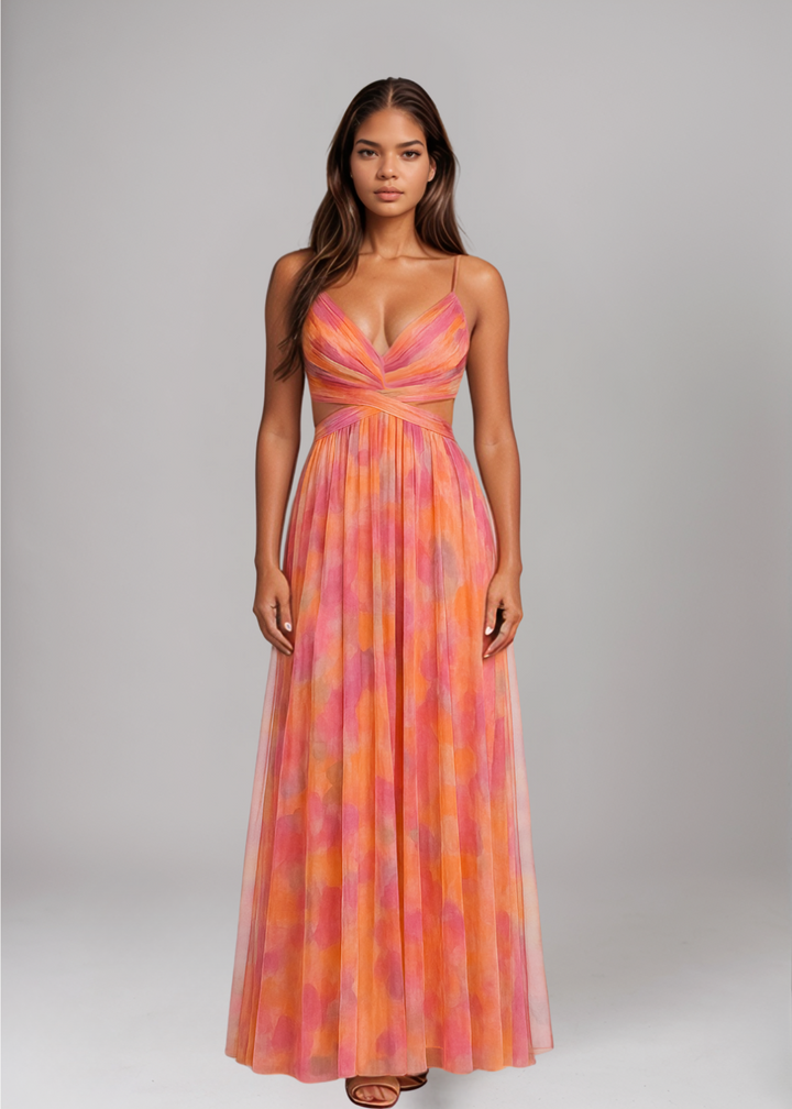 Liora™ | Maxidress Elegante con Stampa Acquerello