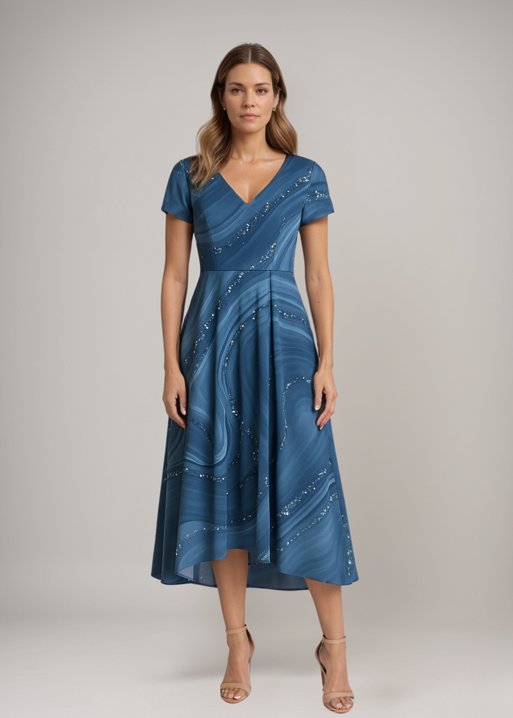 Stella™ | Abito midi con design vorticoso e scollatura a V