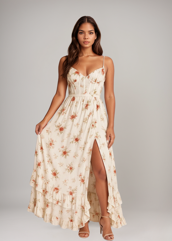 Yana™ | Maxidress con Volant e Stampa Floreale Elegante