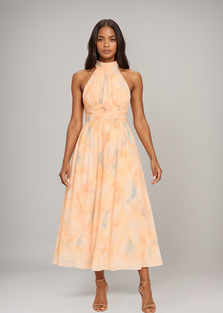 Joliene™ | Maxiabito con Scollo all'Americana e Motivo Acquerello