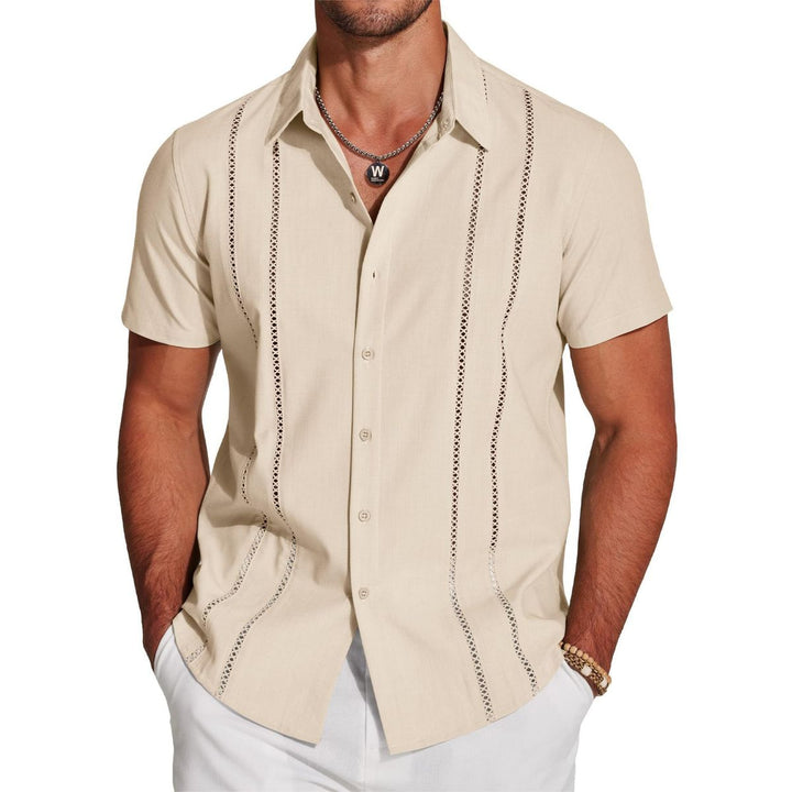Camicia da uomo leggera con ricamo a maniche corte