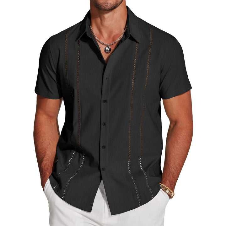 Camicia da uomo leggera con ricamo a maniche corte
