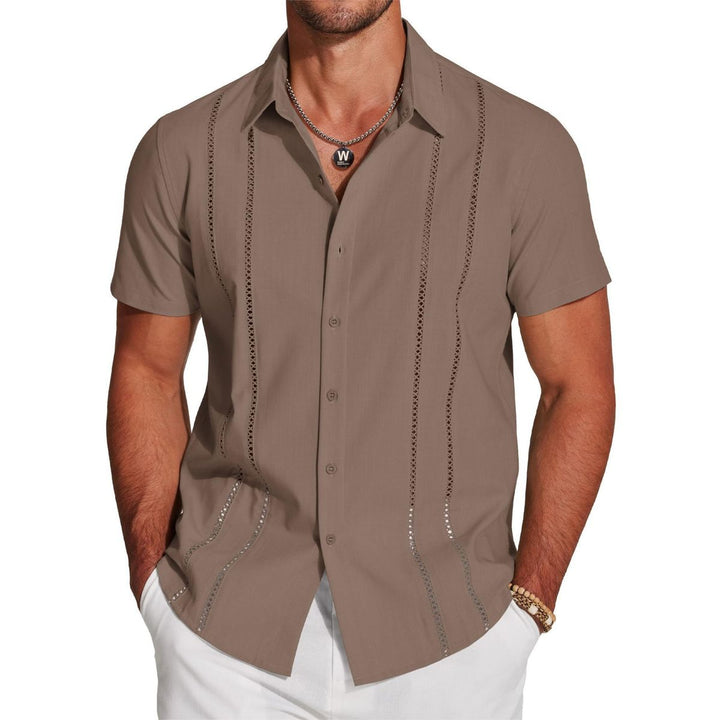 Camicia da uomo leggera con ricamo a maniche corte
